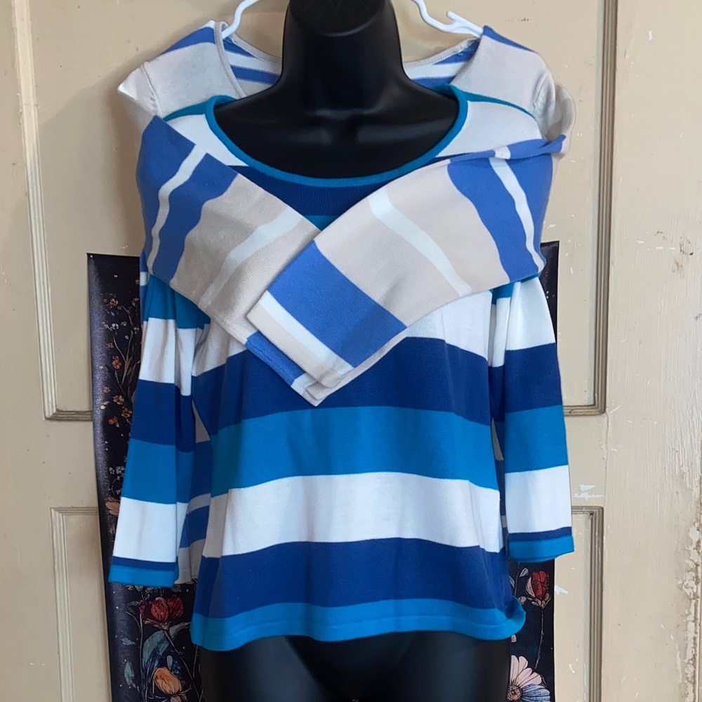 2 BLUE STRIPED SWEATERS Casual Corner Petite
